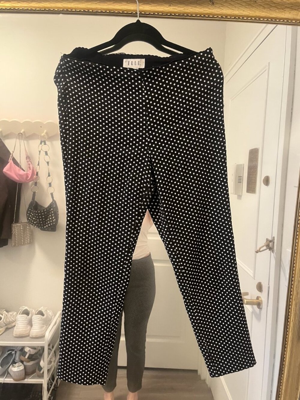 Elle Polka Dot Skinny Work Pant with Elastic Waistband, Size S